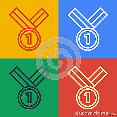 Pop art line Medal golf icon isolated on color background. Winner achievement sign. Award medal. Vector Vector Illustration