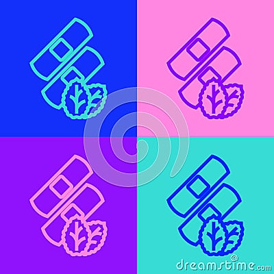 Pop art line Medical nicotine patches icon isolated on color background. Anti-tobacco medical plaster. Vector Stock Photo