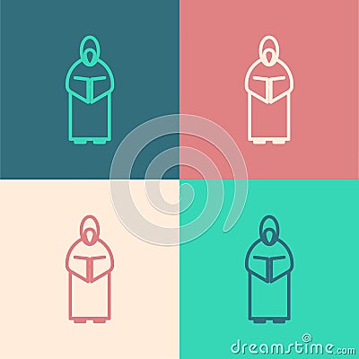 Pop art line Monk icon isolated on color background. Vector Illustration Vector Illustration