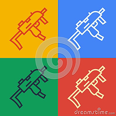 Pop art line MP9 submachine gun icon isolated on color background. Automatic weapon. Vector Vector Illustration
