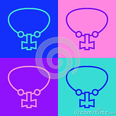 Pop art line Necklace with gem icon isolated on color background. Vector Stock Photo