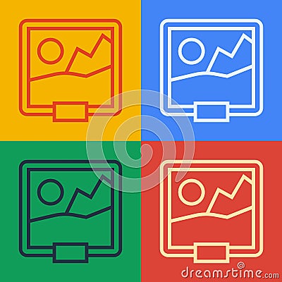 Pop art line Picture icon isolated on color background. Vector Vector Illustration