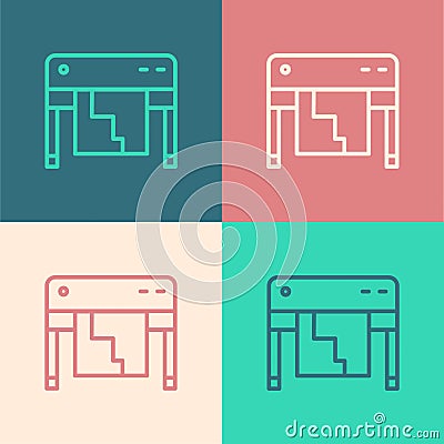 Pop art line Plotter icon isolated on color background. Large format multifunction printer. Polygraphy, printshop Vector Illustration