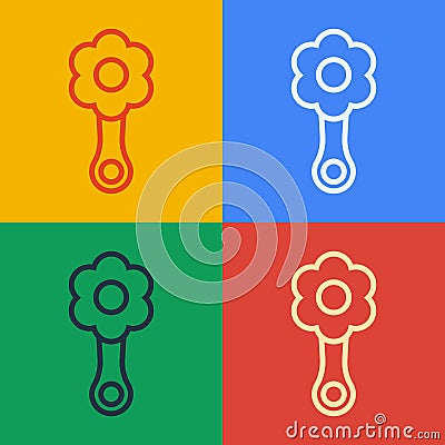 Pop art line Rattle baby toy icon isolated on color background. Beanbag sign. Vector Stock Photo