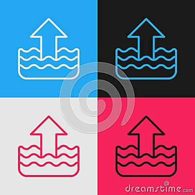 Pop art line Rise in water level icon isolated on color background. Vector Vector Illustration