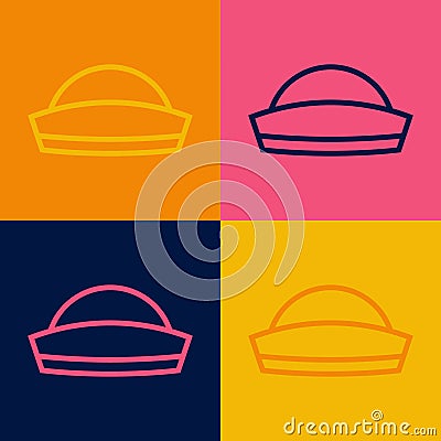 Pop art line Sailor hat icon isolated on color background. Vector Vector Illustration