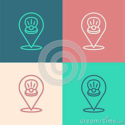 Pop art line Scallop sea shell icon isolated on color background. Seashell sign. Vector Vector Illustration