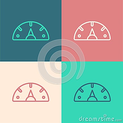Pop art line Speedometer icon isolated on color background. Vector Vector Illustration