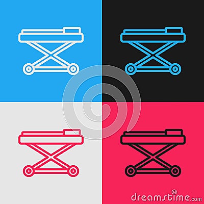 Pop art line Stretcher icon isolated on color background. Patient hospital medical stretcher. Vector Stock Photo