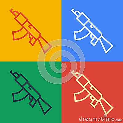 Pop art line Submachine gun icon isolated on color background. Kalashnikov or AK47. Vector Vector Illustration