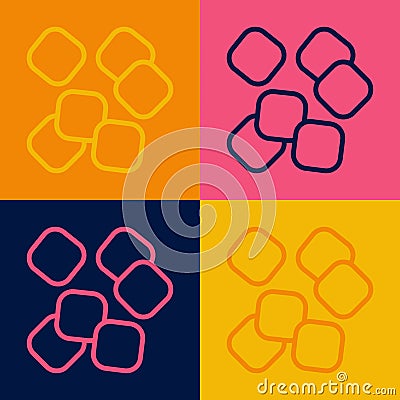 Pop art line Sugar cubes icon isolated on color background. Sweet, nutritious, tasty. Refined sugar. Vector Vector Illustration