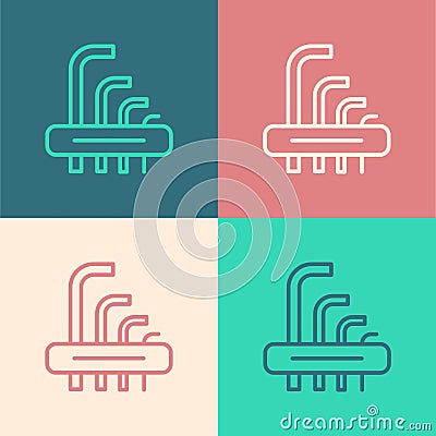 Pop art line Tool allen keys icon isolated on color background. Vector Vector Illustration