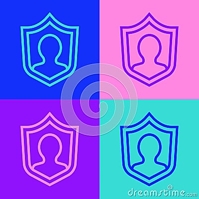 Pop art line User protection icon isolated on color background. Secure user login, password protected, personal data Vector Illustration