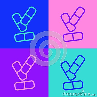 Pop art line Vitamin complex of pill capsule icon isolated on color background. Healthy lifestyle. Vector Vector Illustration