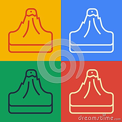 Pop art line Volcano icon isolated on color background. Vector Vector Illustration