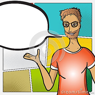 Pop Art man Face with Comic Speech Bubble Vector Illustration