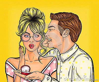 Pop art man makes a marriage proposal Vector Illustration
