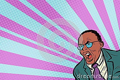 Pop art man shouting. African American people Vector Illustration