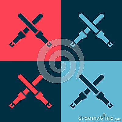 Pop art Marshalling wands for the aircraft icon isolated on color background. Marshaller communicated with pilot before Vector Illustration