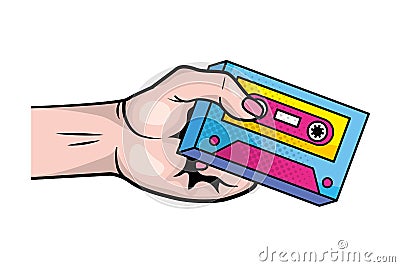 Pop art music cassette vintage cartoon Vector Illustration