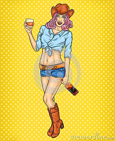 Pop art pin up illustration of a rodeo girl Cartoon Illustration