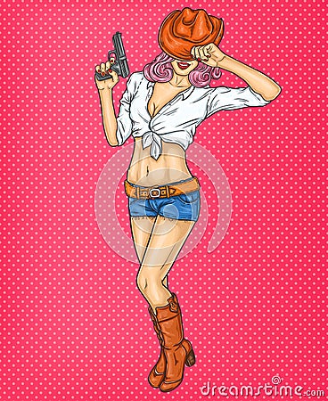 Pop art pin up illustration of a rodeo girl Cartoon Illustration