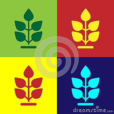 Pop art Plant icon isolated on color background. Seed and seedling. Leaves sign. Leaf nature. Vector Vector Illustration