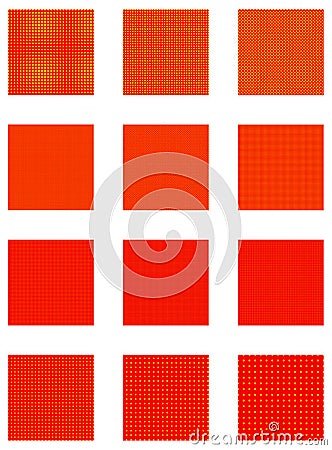 Pop-art, pointillist-pointillism seamless red, yellow circles, dots, dotted pattern, circles background. Pattern, background set Vector Illustration