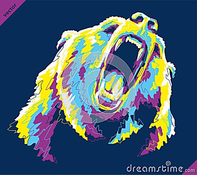 Pop art portrait of agressive bear. Vector illustration Vector Illustration