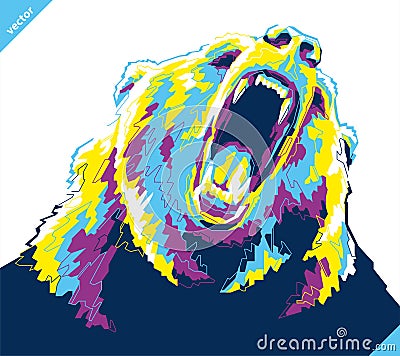 Pop art portrait of agressive bear. Vector illustration Vector Illustration