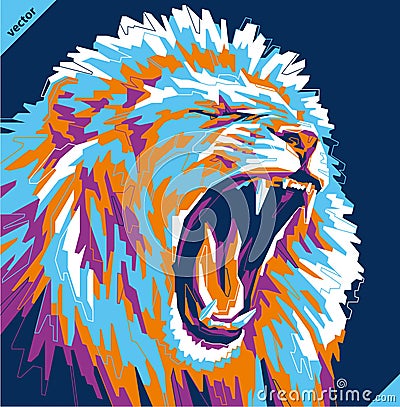 Pop art portrait of agressive lion. Vector illustration Vector Illustration