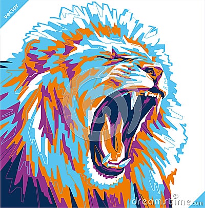 Pop art portrait of agressive lion. Vector illustration Vector Illustration