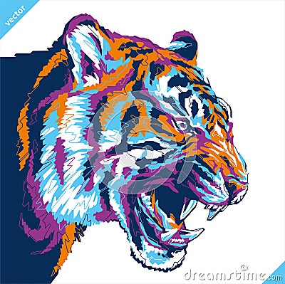 Pop art portrait of agressive tiger. Vector illustration Vector Illustration