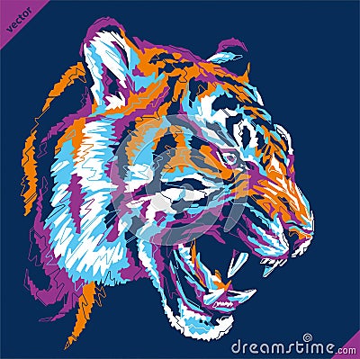 Pop art portrait of agressive tiger. Vector illustration Vector Illustration