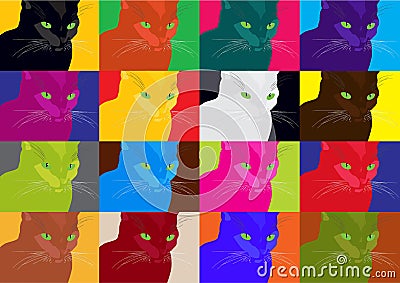 Pop art poster with crazy colorful cats Vector Illustration