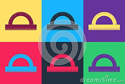 Pop art Protractor grid for measuring degrees icon isolated on color background. Tilt angle meter. Measuring tool Vector Illustration