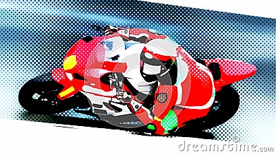 Red and white racing motorbike pop art style Cartoon Illustration