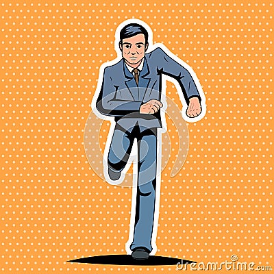 Pop Art Running Hurry Meeting Businessman Vector Illustration