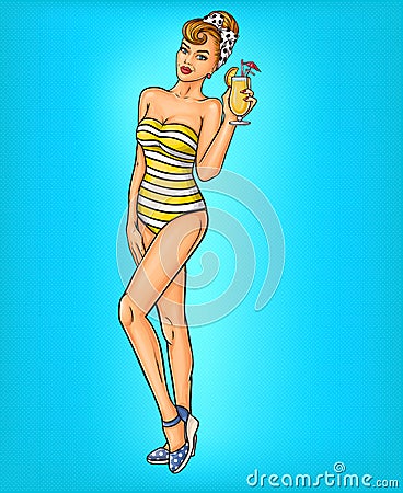 pop art girl in a bathing suit Stock Photo