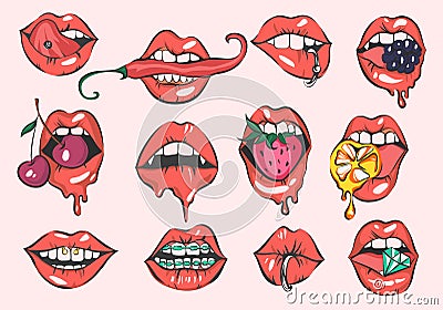 Pop art lips vector set Vector Illustration