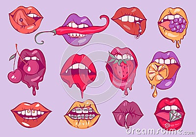 Pop art lips vector set Vector Illustration