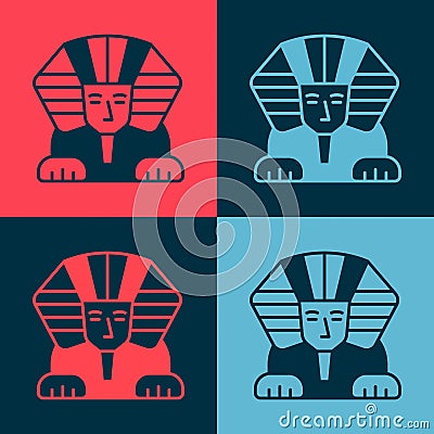 Pop art Sphinx - mythical creature of ancient Egypt icon isolated on color background. Vector Vector Illustration