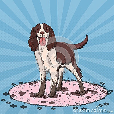 Pop Art Springer Spaniel. Cute Dirty Dog Vector Illustration