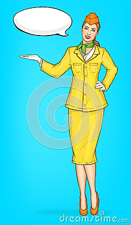 Pop art stewardess, flight attendant, air hostess Vector Illustration