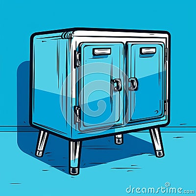 Pop Art Style Blue Cupboard With Lock Clipart Stock Photo