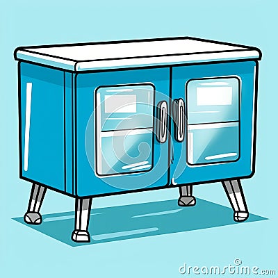 Pop Art Style Blue Cupboard With Lock Clipart Stock Photo