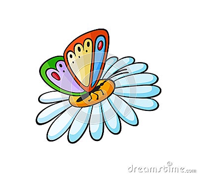 Pop art style butterfly on a flower sticker Stock Photo