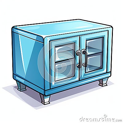 Pop Art Style Coffee Table With Blue Cupboard And Lock Clipart Stock Photo