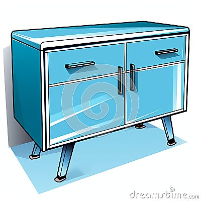 Pop Art Style Console Table With Blue Cupboard And Lock Clipart Stock Photo