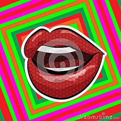 Pop art style. Lips on abstract background. Vector illustration Stock Photo